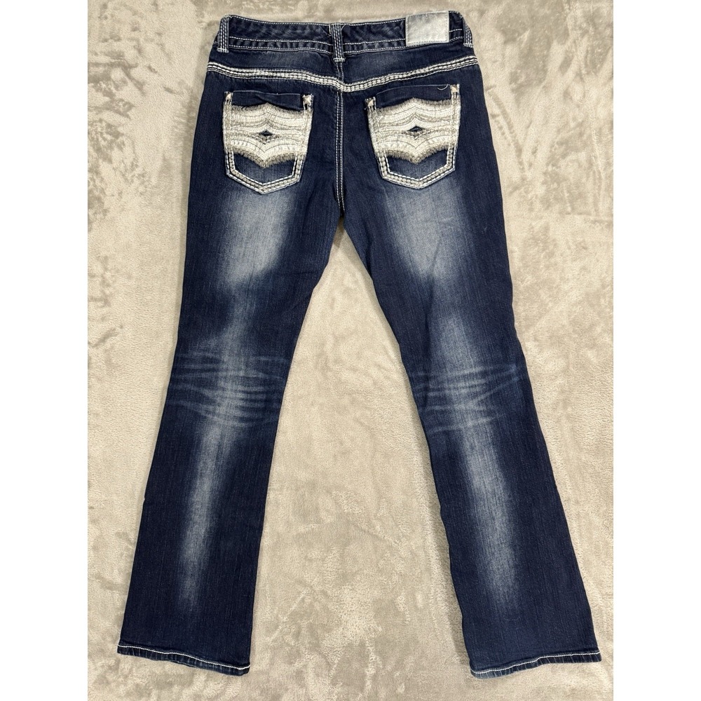 Maurices Jeans Juniors 7 8 Blue‎ Bootcut Faded Dark Wash Western Thick Stitch